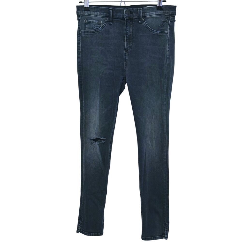 Rag & Bone Womens Super Skinny Jeans Size 30 Black Destroyed Distressed Grunge